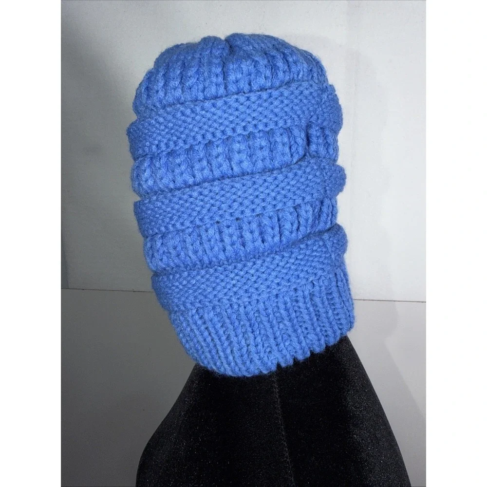 Anazalea Blue Knit Beanie Hat Faux Fur Lining Warm Stylish Winter‎ Ski